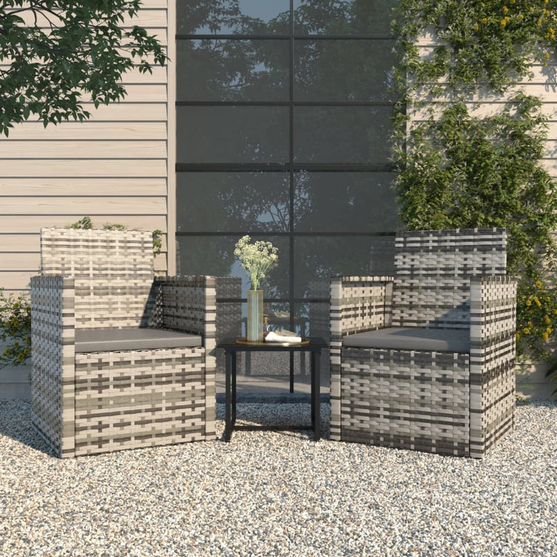 3 Piece Outdoor Lounge Set with Cushions Poly Rattan Grey Payday Deals