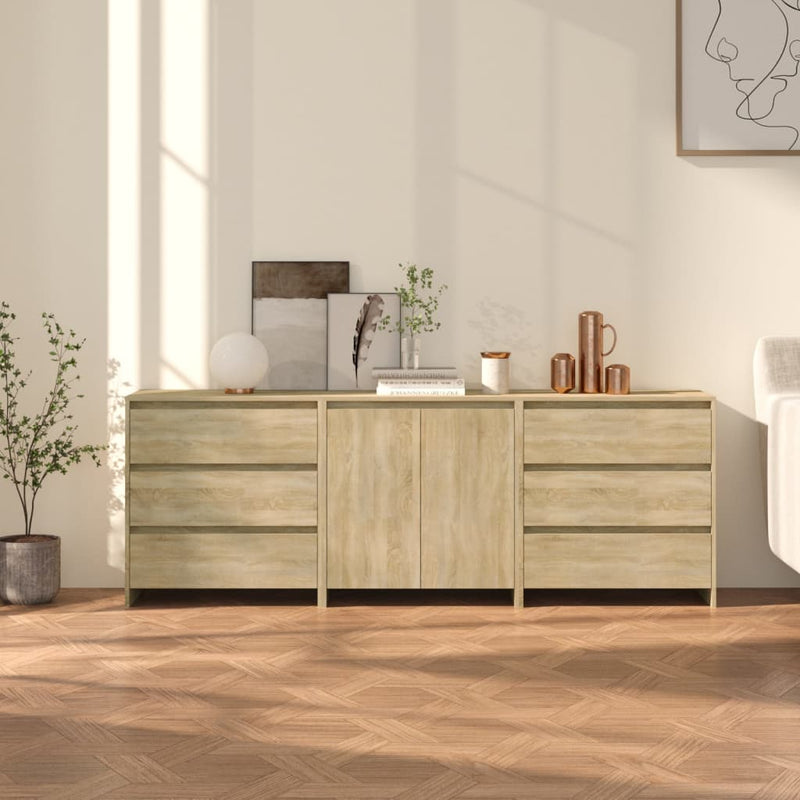 3 Piece Sideboard Sonoma Oak Engineered Wood Payday Deals