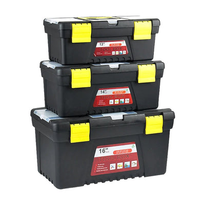 3 Piece Tool Boxes Set Organiser Trays Chest DIY Garage Toolbox Case Storage Bag Payday Deals