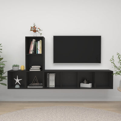 3 Piece TV Cabinet Set Black Engineered Wood