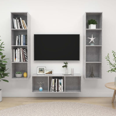 3 Piece TV Cabinet Set Concrete Grey Engineered Wood