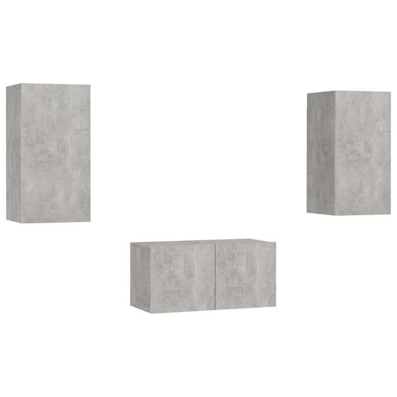 3 Piece TV Cabinet Set Concrete Grey Engineered Wood Payday Deals