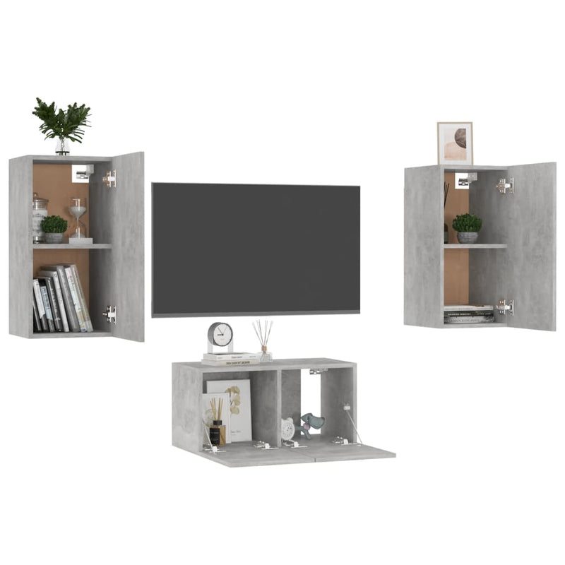 3 Piece TV Cabinet Set Concrete Grey Engineered Wood Payday Deals