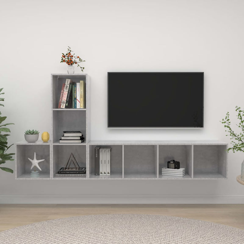 3 Piece TV Cabinet Set Concrete Grey Engineered Wood Payday Deals