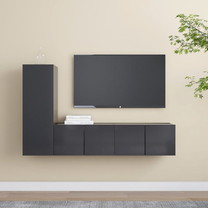 3 Piece TV Cabinet Set Grey Chipboard Payday Deals