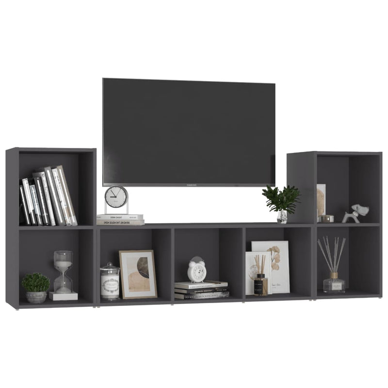 3 Piece TV Cabinet Set Grey Engineered Wood Payday Deals