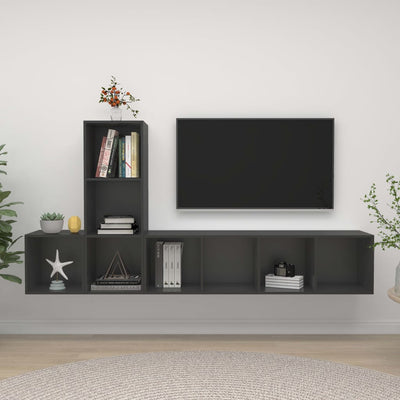 3 Piece TV Cabinet Set Grey Engineered Wood Payday Deals