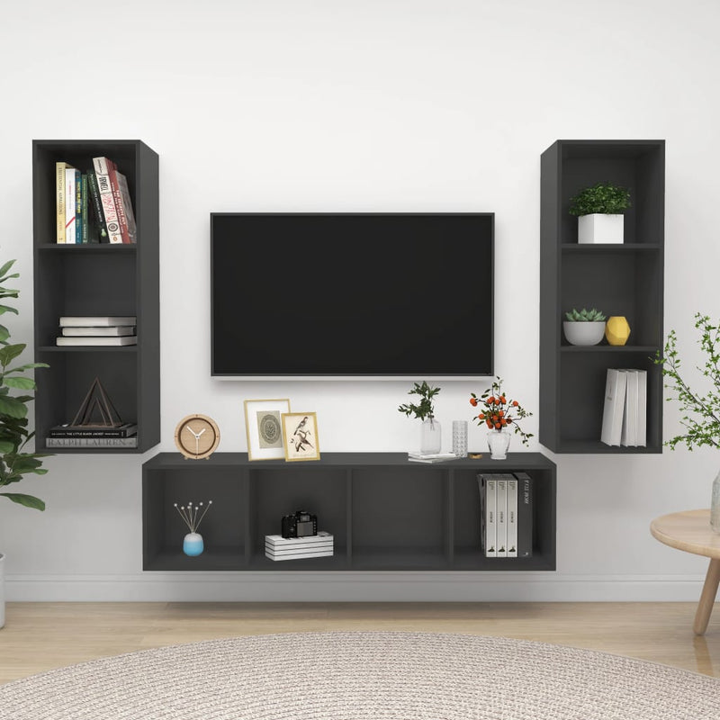 3 Piece TV Cabinet Set Grey Engineered Wood Payday Deals