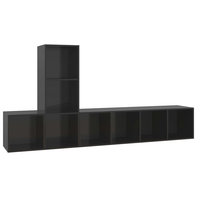 3 Piece TV Cabinet Set High Gloss Black Engineered Wood Payday Deals