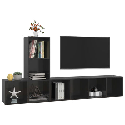 3 Piece TV Cabinet Set High Gloss Black Engineered Wood Payday Deals