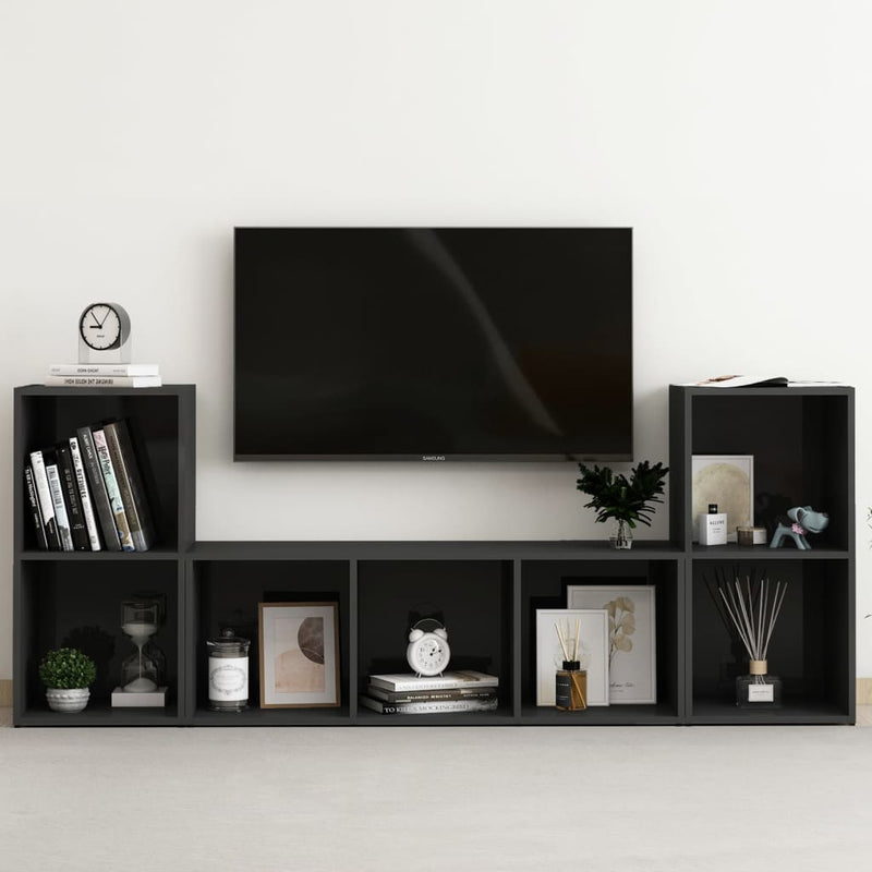 3 Piece TV Cabinet Set High Gloss Black Engineered Wood Payday Deals