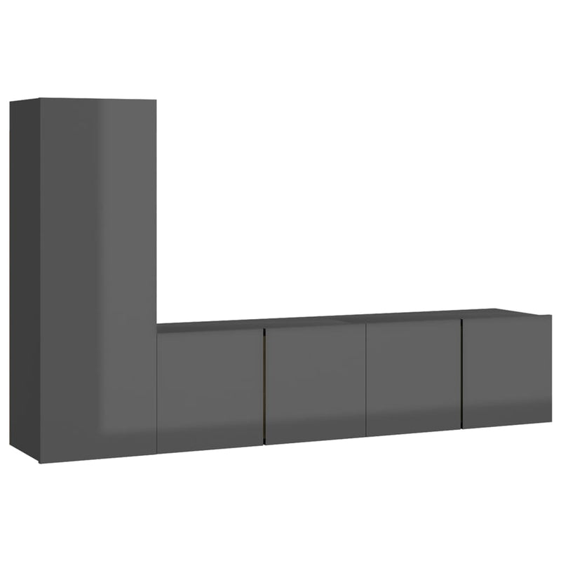 3 Piece TV Cabinet Set High Gloss Grey Engineered Wood Payday Deals