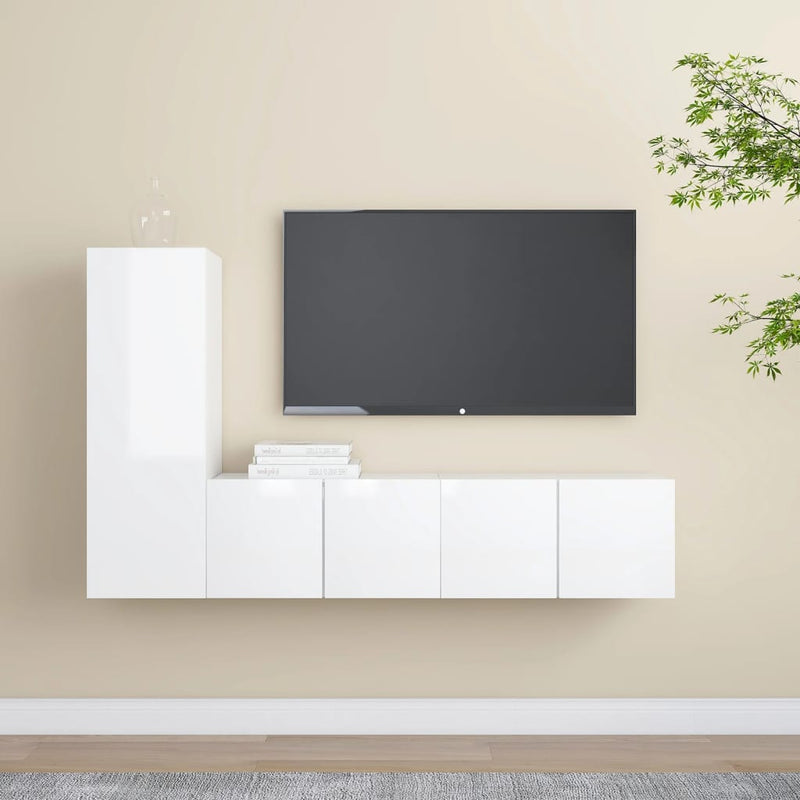 3 Piece TV Cabinet Set High Gloss White Engineered Wood Payday Deals