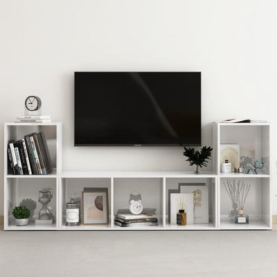 3 Piece TV Cabinet Set High Gloss White Engineered Wood Payday Deals