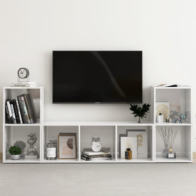 3 Piece TV Cabinet Set High Gloss White Engineered Wood