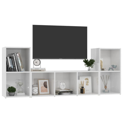 3 Piece TV Cabinet Set High Gloss White Engineered Wood Payday Deals