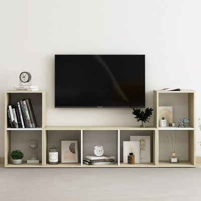 3 Piece TV Cabinet Set White and Sonoma Oak Engineered Wood