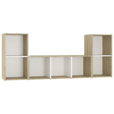 3 Piece TV Cabinet Set White and Sonoma Oak Engineered Wood Payday Deals