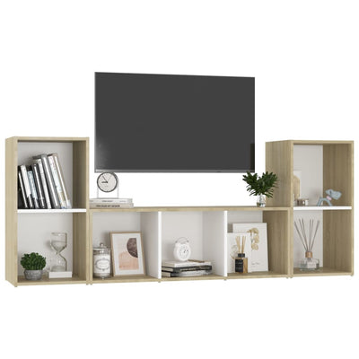 3 Piece TV Cabinet Set White and Sonoma Oak Engineered Wood Payday Deals