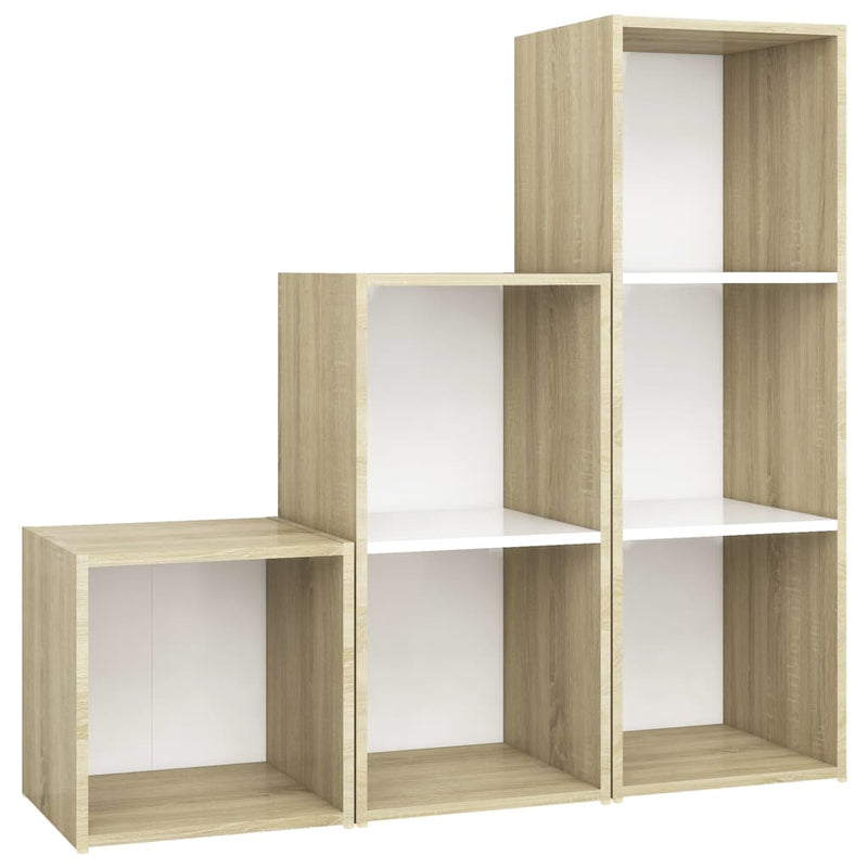 3 Piece TV Cabinet Set White and Sonoma Oak Engineered Wood Payday Deals