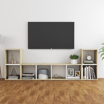 3 Piece TV Cabinet Set White and Sonoma Oak Engineered Wood