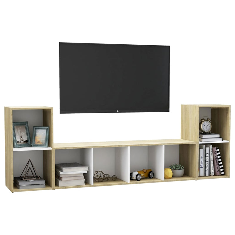 3 Piece TV Cabinet Set White and Sonoma Oak Engineered Wood Payday Deals