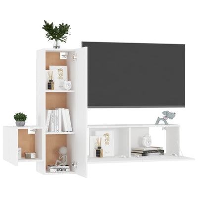 3 Piece TV Cabinet Set White Chipboard Payday Deals