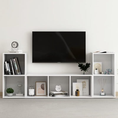 3 Piece TV Cabinet Set White Engineered Wood