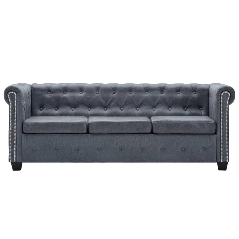 3-Seater Chesterfield Sofa Artificial Suede Leather Grey Payday Deals