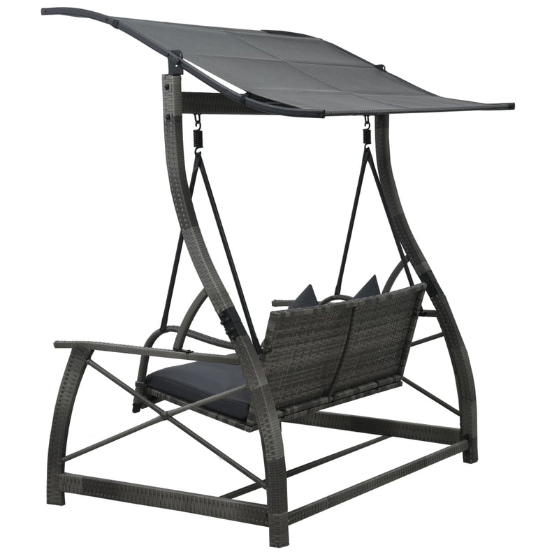 3-seater Garden Swing Bench with Canopy Poly Rattan Grey Payday Deals