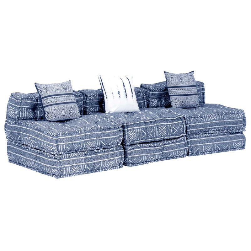 3-Seater Modular Pouffe Indigo Fabric Payday Deals