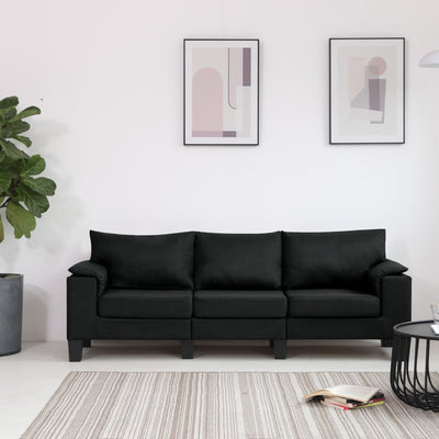 3-Seater Sofa Black Fabric