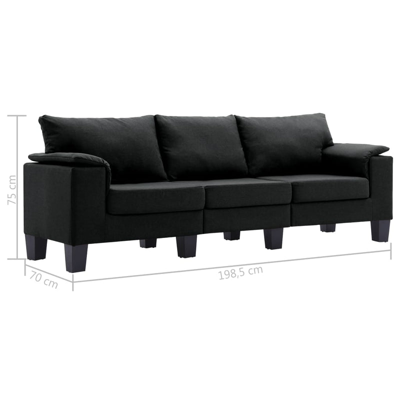 3-Seater Sofa Black Fabric Payday Deals