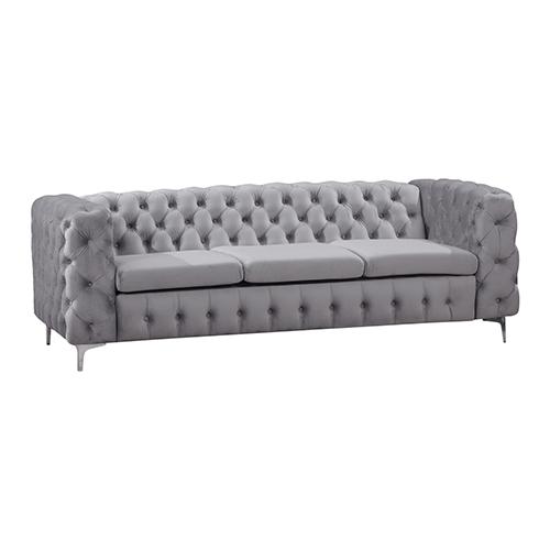 3 Seater Sofa Classic Button Tufted Lounge in Grey Velvet Fabric with Metal Legs Payday Deals