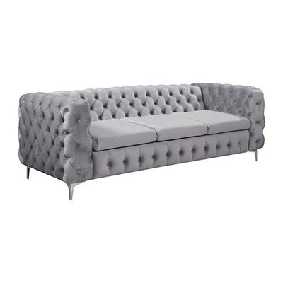 3 Seater Sofa Classic Button Tufted Lounge in Grey Velvet Fabric with Metal Legs Payday Deals