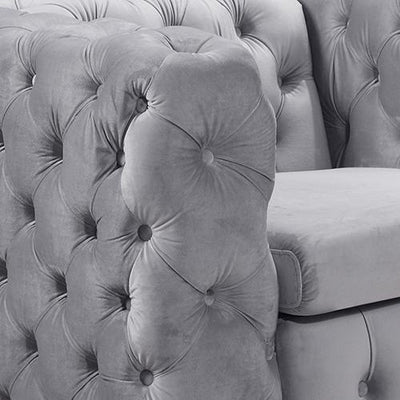 3 Seater Sofa Classic Button Tufted Lounge in Grey Velvet Fabric with Metal Legs Payday Deals