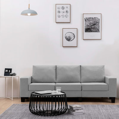 3-Seater Sofa Light Grey Fabric