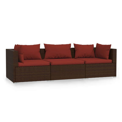 3-Seater Sofa with Cushions Brown Poly Rattan Payday Deals