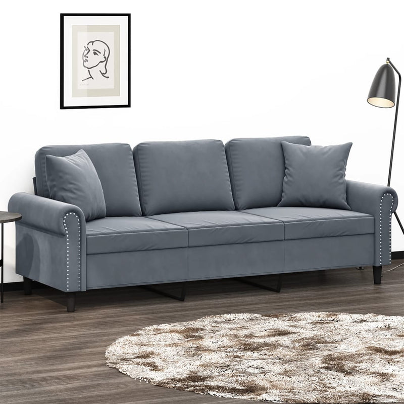 3-Seater Sofa with Throw Pillows Dark Grey 180 cm Velvet Payday Deals