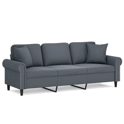 3-Seater Sofa with Throw Pillows Dark Grey 180 cm Velvet Payday Deals