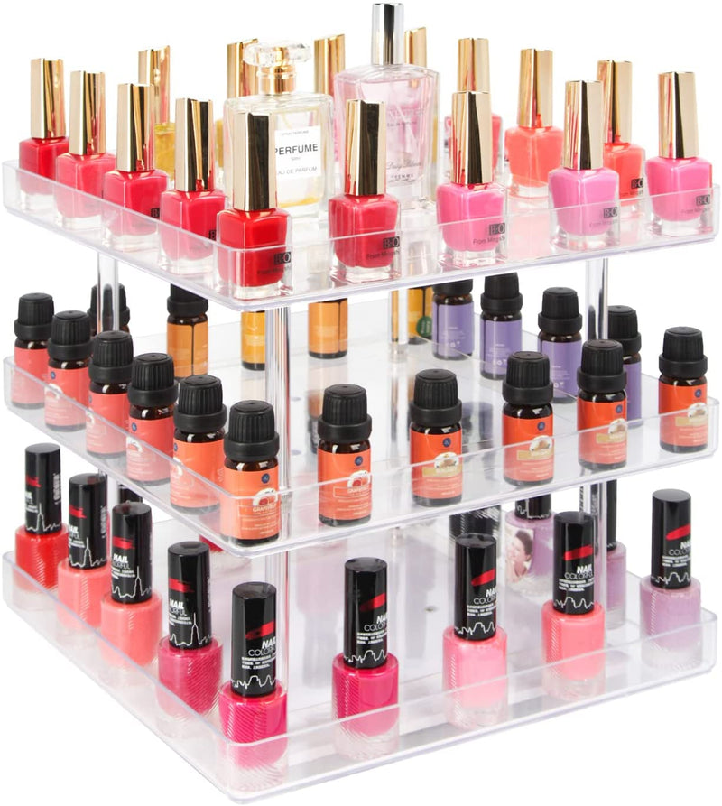 3 Tier 360 Rotating Display Rack Organizer Stand for Clear Nail Polish and Makeup Cosmetics with Acrylic Guard Payday Deals