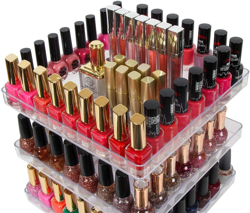 3 Tier 360 Rotating Display Rack Organizer Stand for Clear Nail Polish and Makeup Cosmetics with Acrylic Guard Payday Deals