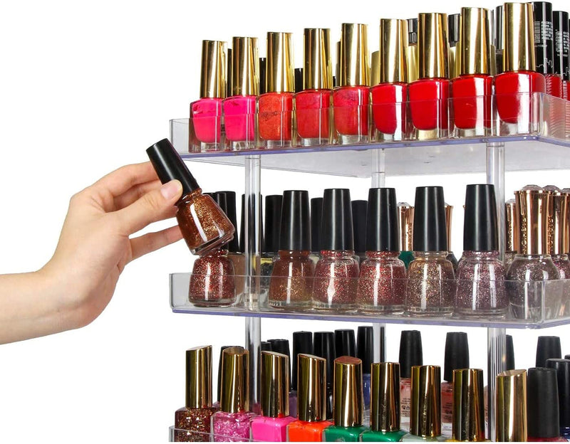 3 Tier 360 Rotating Display Rack Organizer Stand for Clear Nail Polish and Makeup Cosmetics with Acrylic Guard Payday Deals