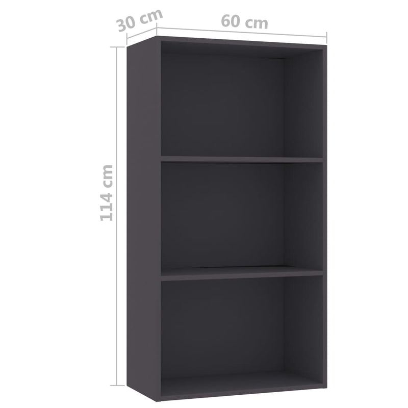 3-Tier Book Cabinet Grey 60x30x114 cm Engineered Wood Payday Deals