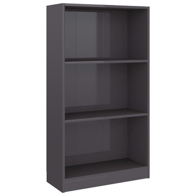 3-Tier Book Cabinet High Gloss Grey 60x24x109 Engineered Wood Payday Deals