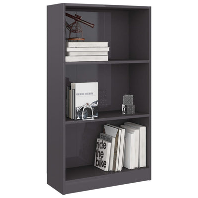 3-Tier Book Cabinet High Gloss Grey 60x24x109 Engineered Wood Payday Deals