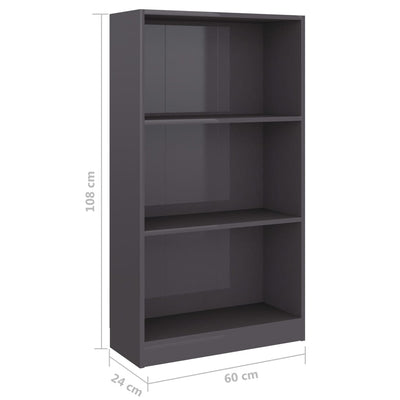 3-Tier Book Cabinet High Gloss Grey 60x24x109 Engineered Wood Payday Deals