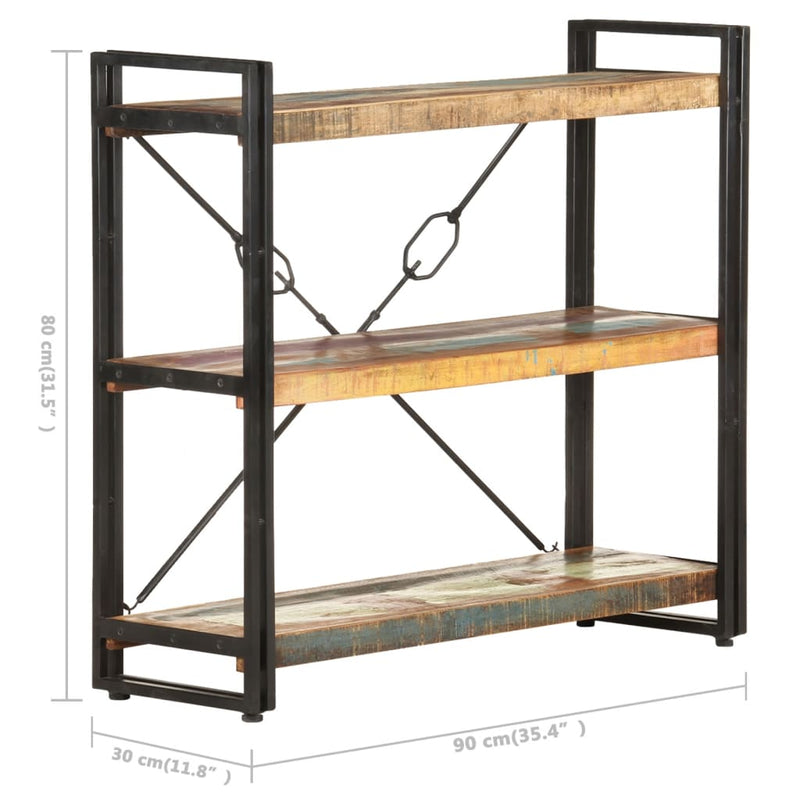 3-Tier Bookcase 90x30x80 cm Solid Reclaimed Wood Payday Deals