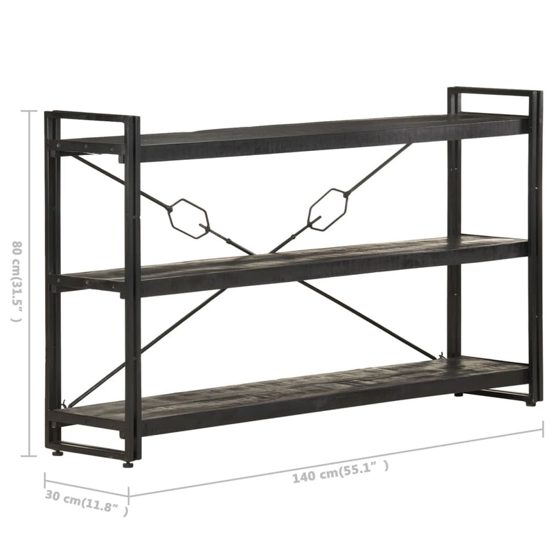 3-Tier Bookcase Black 140x30x80 cm Solid Mango Wood Payday Deals