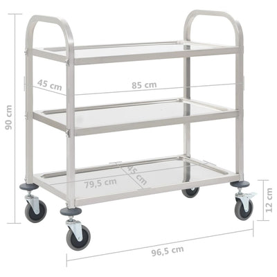 3-Tier Kitchen Trolley 96.5x55x90 cm Stainless Steel Payday Deals